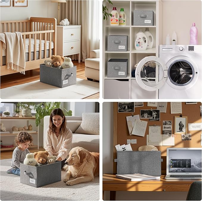 GRANNY SAYS Storage Bins for Shelves, Closet Bins with Label Holders, Fabric Storage Bin for Bedroom, Decorative Storage Containers for Organizing Living Room, Dark Gray, 3-Pack