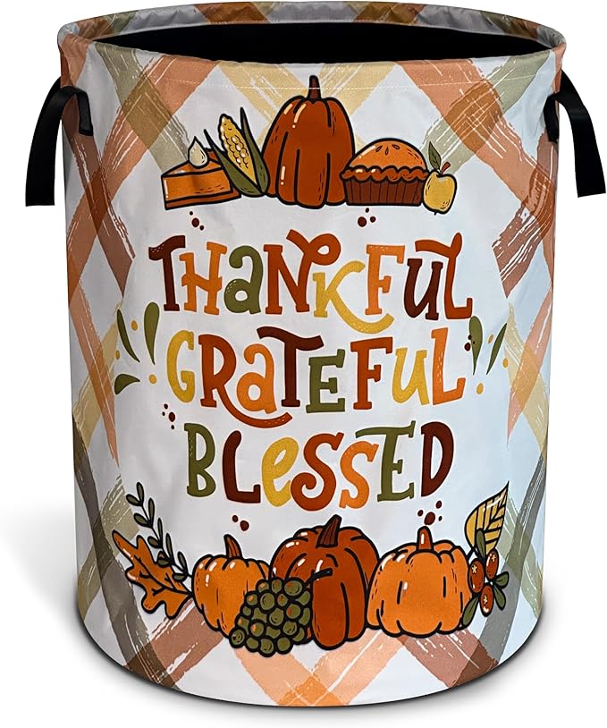 Thankful Grateful Blessed Laundry Basket Oxford Cloth Laundry Hamper With Handle Foldable Portable Clothes Storage Basket 18.9 X 16.5 Inch Storage Bag For Laundry Room/Bathroom/Bedroom/Dormitories