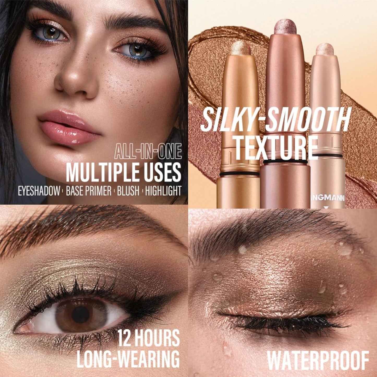 Jolilab Eyeshadow Stick Set, 4 Colors Matte Professional Bright-Colored Contouring and Highlight Eyeshadow Stick, Cream Eyeshadow Waterproof Long Lasting High Pigmented Eye Shadow. (4, 08+10+11+12)