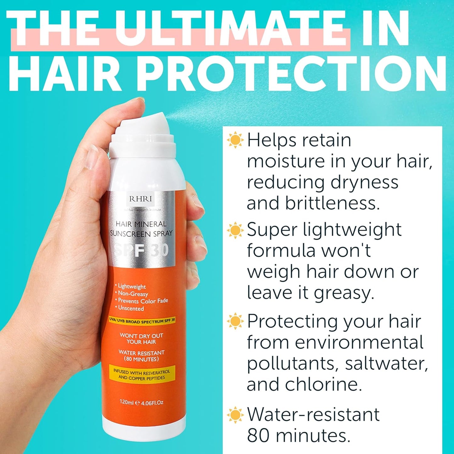 Premium SPF 30 Hair Sunscreen | Aerosol Spray | UV Protection for Scalp & Hair | Non-Greasy | Prevents Sunburn & Color Fade | 4.06 fl oz