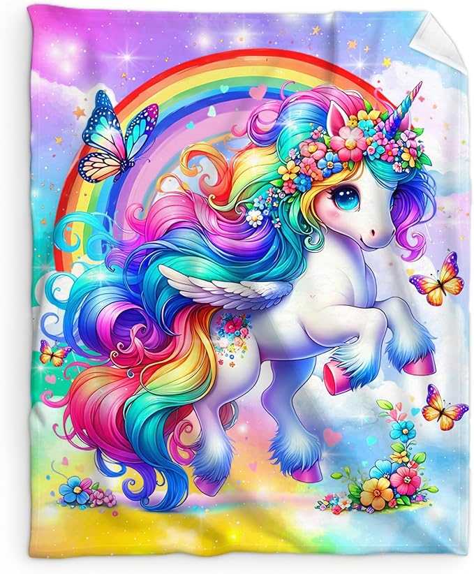 Girls Unicorn Blanket, Unicorn Throw Blankets Gift for Kids Teens Daughter Birthday 40x50 Inches Lightweight Cozy Cute Throw for Sofa Couch Bed Living Room Trip