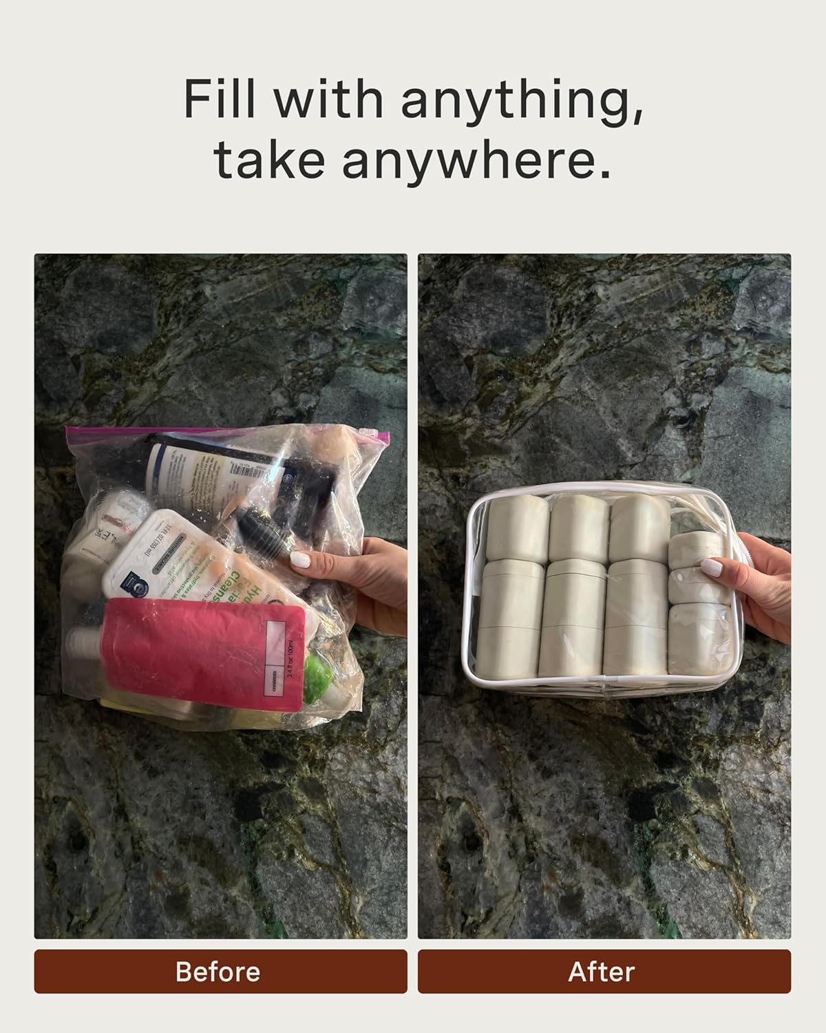 Cadence Travel Containers - Core Skincare Set - Magnetic Containers with Lids,2 Small (0.56oz) & 3 Medium (1.32oz) - Cleanser, Moisturizer, Serum, Makeup Remover & Sun Icon Labels - Evergreen