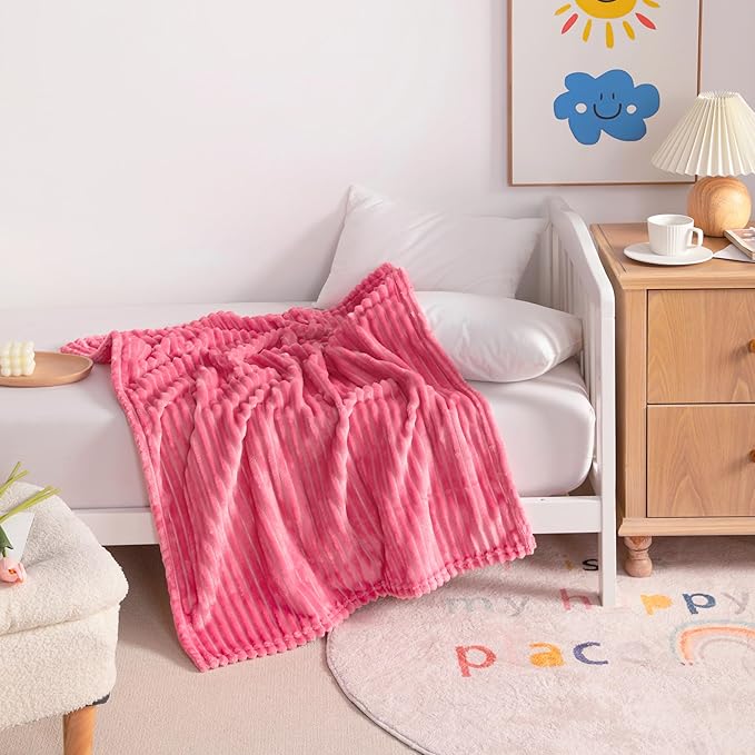 NTBAY Flannel Fuzzy Toddler Blanket, Fluffy Warm and Lightweight Reversible Stripes Design Baby Plush Blanket, 30x40 Inches, Coral Pink