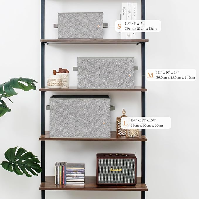 GRANNY SAYS Fabric Storage Bins, Closet Storage Bins for Shelves, Storage Basket with Handles, Collapsible Storage Boxes, Decorative Containers for Living Room Bookshelf, Gray, Medium, 3-Pack
