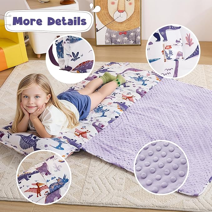 DJY Toddler Nap Mat,Kid Slumber Bag with Removable Pillow & Minky Blanket,Soft Sleeping Mat Perfect for Daycare,Preschool,Kindergarten,Travel