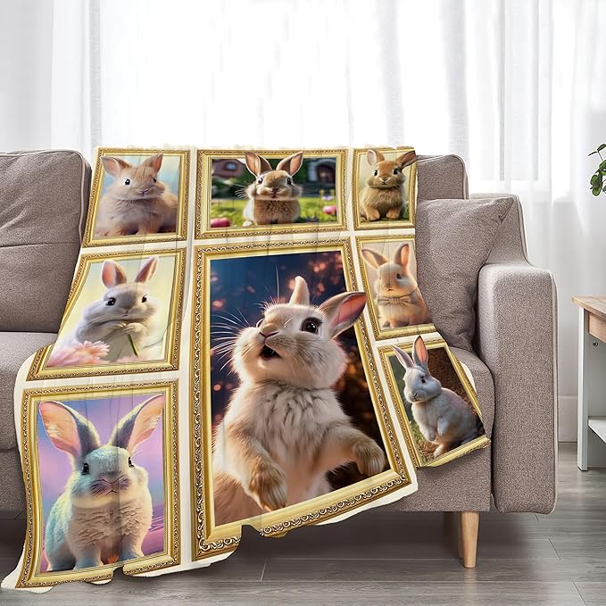 Rabbit Blanket Bunny Gifts for Girls Boys Woman Kids Rabbit Lover Throw Blankets Soft Blanket Warm Fleece Flannel Plush Blankets for Bed Sofa Couch 50"x60"