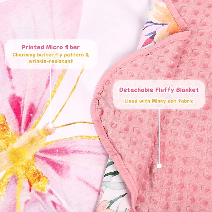 Pea Pod Toddler Nap Mat with Pillow & Fleece Blanket Ultra Soft Kids Rolled Napping Mats for Daycare, Preschool-Kindergarten, Slumber Bags for Boys Girls, Fits Ages 3-7 Years, Butterfly