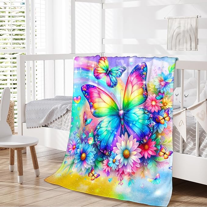 Butterfly Throw Blankets for Girls, Throw Gift for Kids Teens Adults Butterfly Lovers 60x80 Inches Soft Warm Lightweight Blanket for Sofa Couch Living Room Bed