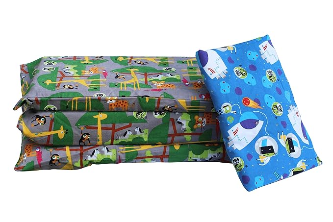 KinderMat 1.5" Thick + PBS Kids Adventure Kit - 2 Washable Covers - 47" x 22", Special Edition - Safari Party and Space Explorer - Value Bundle Great for Daycare & Family Households