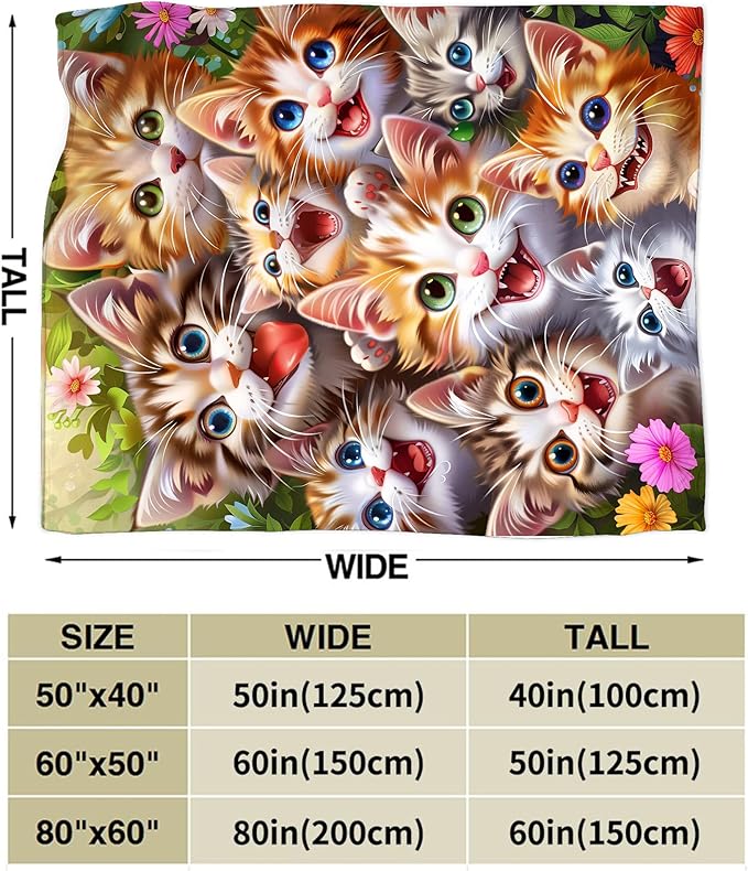 Cat Blanket Funny Cat Gifts for Girls Boys Woman Kids aLover Throw Blankets Soft Blanket Warm Fleece Flannel Plush Blankets for Bed Sofa Couch 50"x60"
