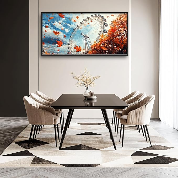 Olivine Large Fall Wall Art, London Eye Pictures Wall Decor, Fall London Painting, Autumn Canvas Prints, Framed Artwork for Bathroom Bedroom Living Room Office Home Decoration 60"x30"