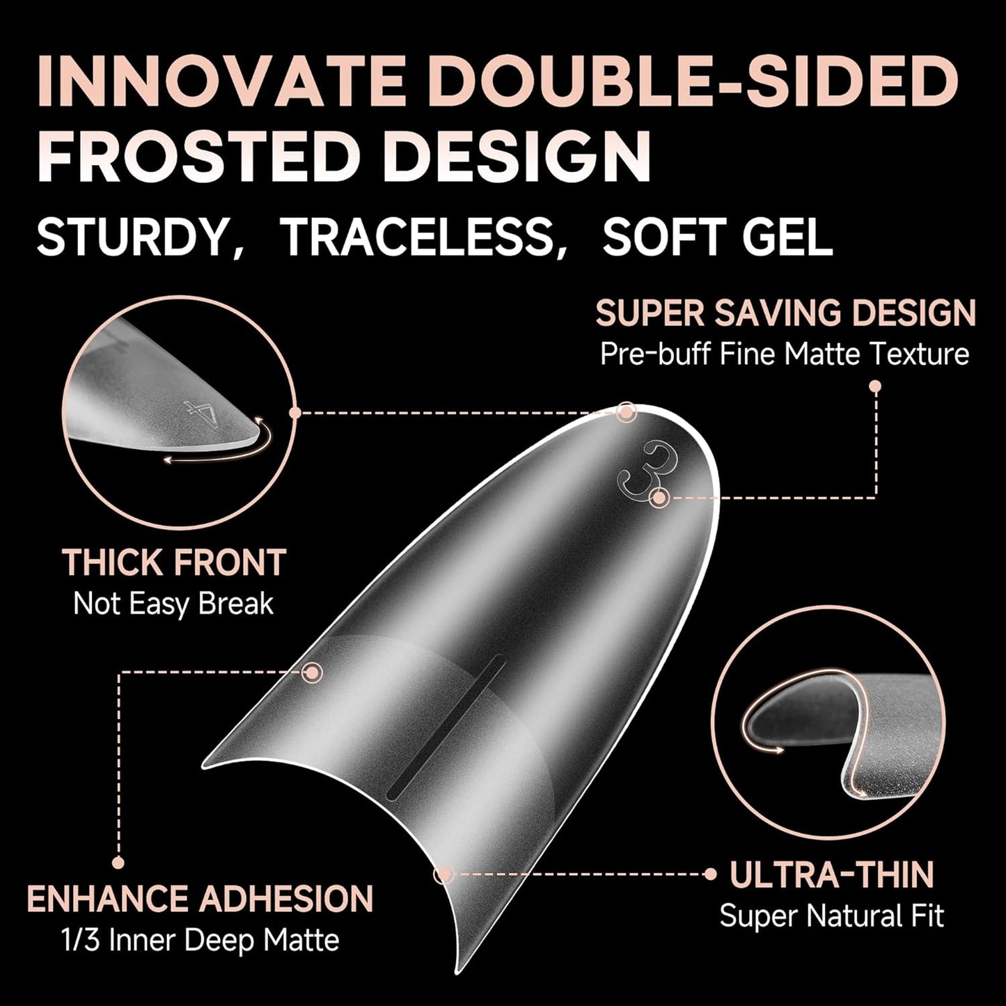 UNA GELLA Almond Gel Nails Tips Medium: 504pcs Full Matte Soft Gel Almond Shape Nail Tips Half Cover Clear Gelly Tips for Nail Art Press On Nails 12 Sizes, Nail Extensions