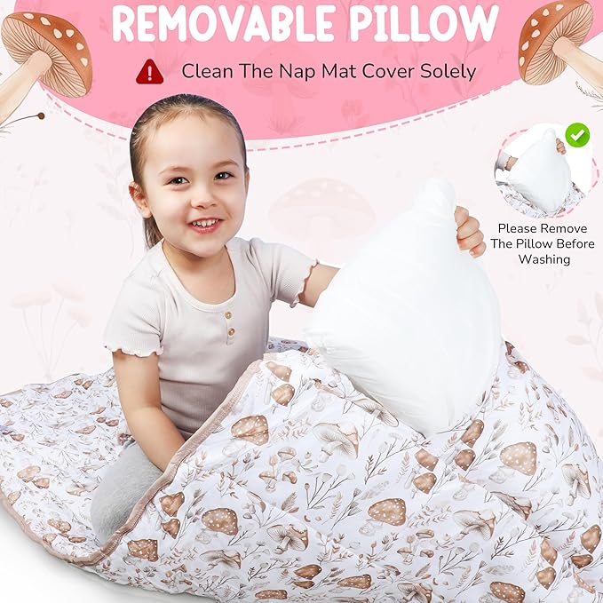 Morxy Toddler Nap Mat with Pillow & Blanket Large Portable Roll Up Nap Mats with Name Tag- Thick Kids Sleep Mat for Daycare, Preschool Travel and Camping for Age 3 and up