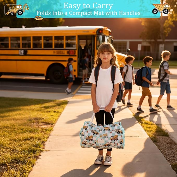 Toddler Nap Mat for Preschool 50''x30'' Sleeping Mat with Removable Pillow and Minky Blanket for Kids Ages 3-7 Roll Up Soft Sleeping Bag for Boys Girls Kindergarten Daycare Sleepover