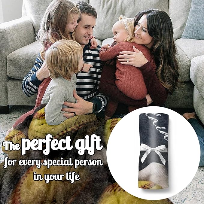 Personalized Baby Softball Bed Blanket: Custom Name and Number Sport Blankets for Toddler Boys Girls Adults Birthday Mothers Fathers Easter (60x80inch)