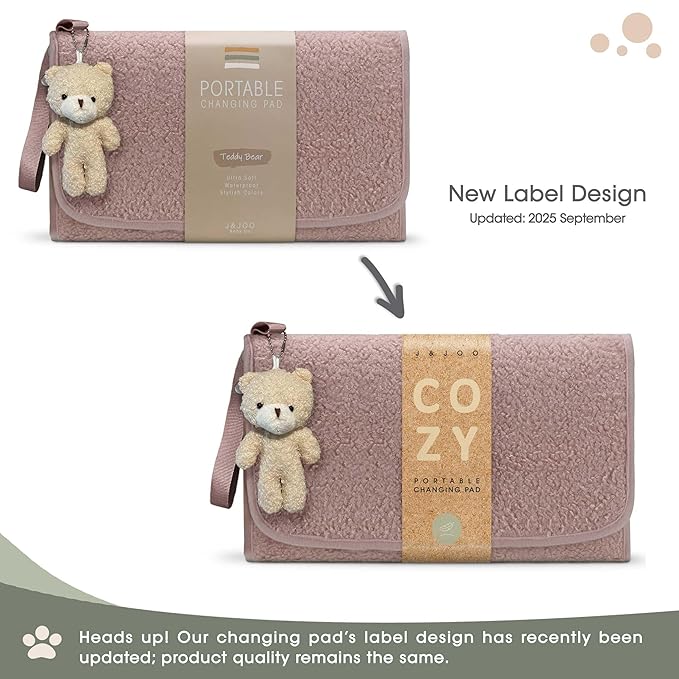 J&Joo Portable Diaper Changing Pad - Ultra Soft, Extra Padded, Waterproof Baby Changer Travel Essential, EZ Access Mesh Pockets, Gift for Baby Shower, Newborn Girls and Boys, 0-12 Months