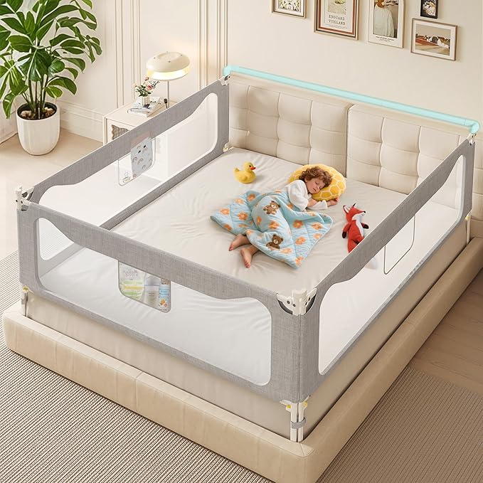 Queen Size Toddler Bed Rail: 3-Side Protection Bedrail for Queen Bed - Extral Tall Adjustable Child Safety Side Railing Guards for Infants Kids Child(78.7x78.7x59”)
