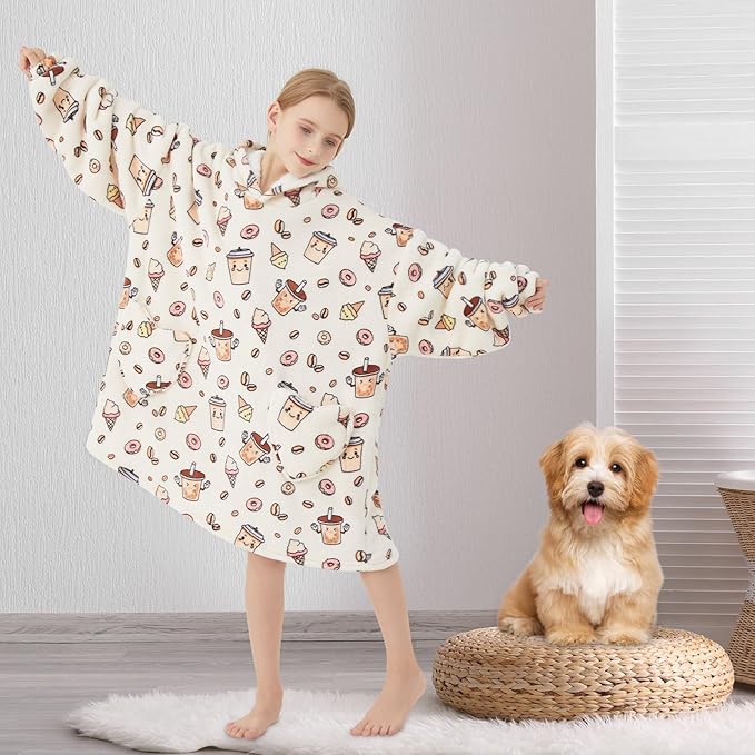 Fiosnow Doughnut Blanket Hoodies for Kids 6-13YR Oversize Wearable Blanket Hoodies for Boys Girls Teens