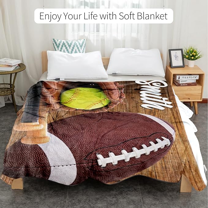 Custom Infant Softball Blanket: Personalized Name and Number Blankets for Baby Kids Boys Girls Teen Mother's Day Father's Day Birthday Easter Gifts(30"x40")