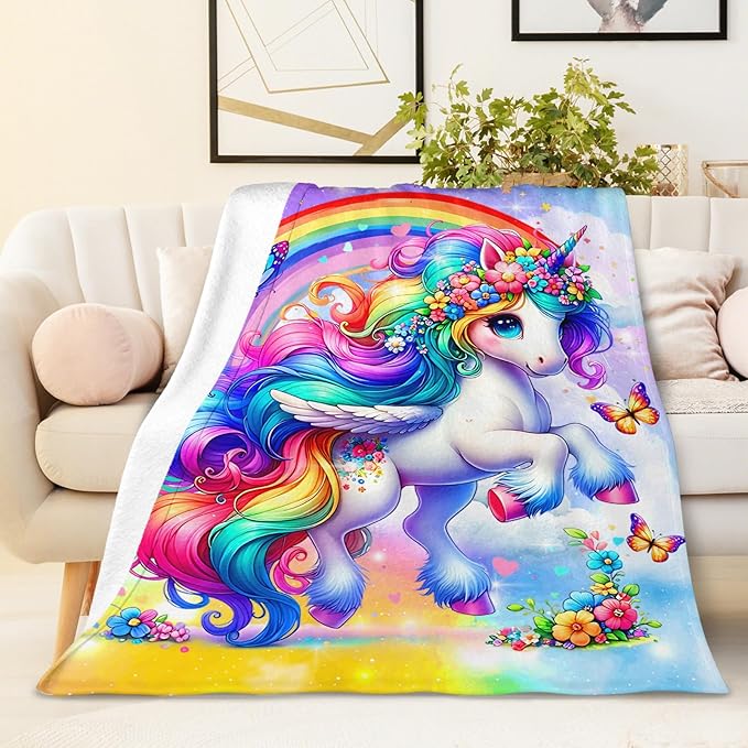 Girls Unicorn Blanket, Unicorn Throw Blankets Gift for Kids Teens Daughter Birthday 40x50 Inches Lightweight Cozy Cute Throw for Sofa Couch Bed Living Room Trip