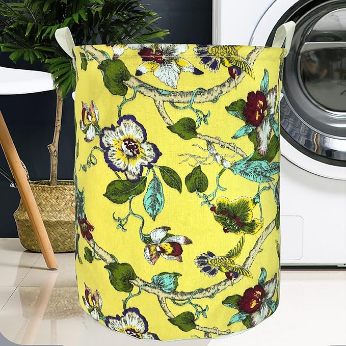 Merdes 19.7’’ Waterproof Foldable Laundry Hamper, Dirty Clothes Laundry Basket, Linen Bin Storage Organizer for Toy Collection (Yellow Flower)