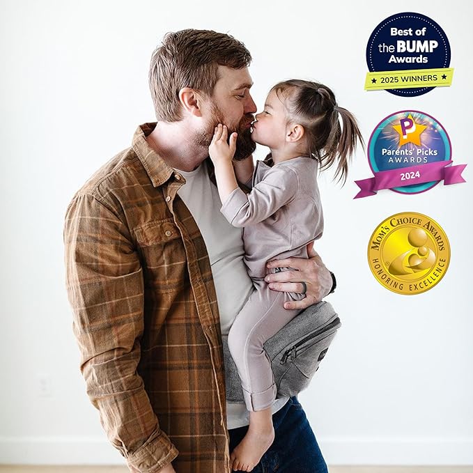 Tushbaby Ergonomic Hip Seat Carrier- for Babies and Toddlers 0-3yrs, Safety Approved, Structured Support, Convenient Pockets, Feeding Aid, Durable YKK Zippers, Foam-Free Build, (Grey)