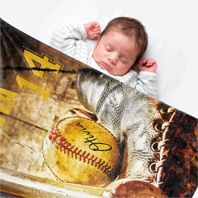 Personalized Baby Baseball Blanket: Custom Bedding for Kids Soft Ball Throw Blankets - Perfect Newborn Gift Infant Swaddling Blanket with Name 30x40inch