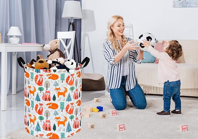 KUNRO Laundry Basket Nursery Hamper Kids Storage Bin Baby Toy Organizer Box Gift Basket for Room Decor