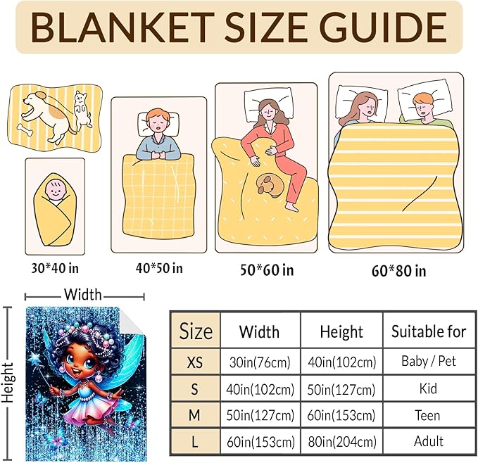 Girls Fairy Blanket, Fairy Throw Gift for Kids Daughter Birthday, 50x60 Inches Lightweight Soft Cute Black Throw Blankets for Sofa Couch Living Room Bed
