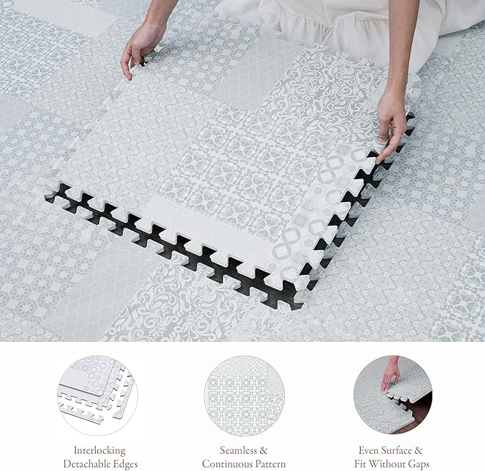 PopsyKosy Premium Baby Floor Play Mat - Thick & Cushioned 0.5 inch Playroom Foam Mat, Non-Toxic Odorless - 6 Tiles - Spacious 6x4 ft. - Stylish & Large, Waterproof for Kids & Toddlers - Totem Gray