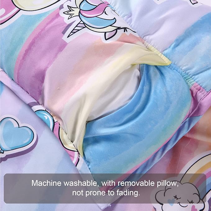 Toddler Nap Mat with Removable Pillow and Minky Blanket,Soft Rolled Napping Mats for Boys and Girls,Lightweight Daycare,Preschool,Travel Toddler Sleeping Slumber Bags-50×20”(Unicorn)