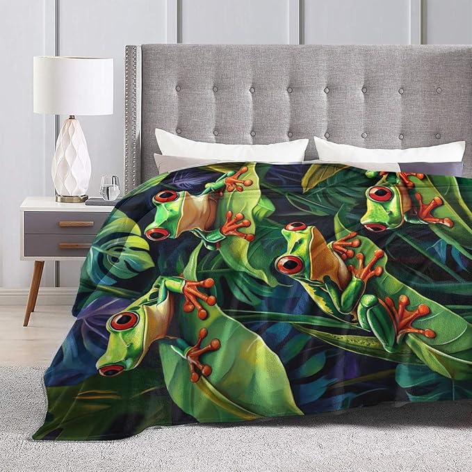 Frog Blanket Frog Decor Throw Blanket Super Soft Flannel Lightweight Fluffy Plush Fuzzy Fleece Green Blanket Gifts for Girls Woman Kids Boys Man for Bed Sofa Bedding 50"X60"