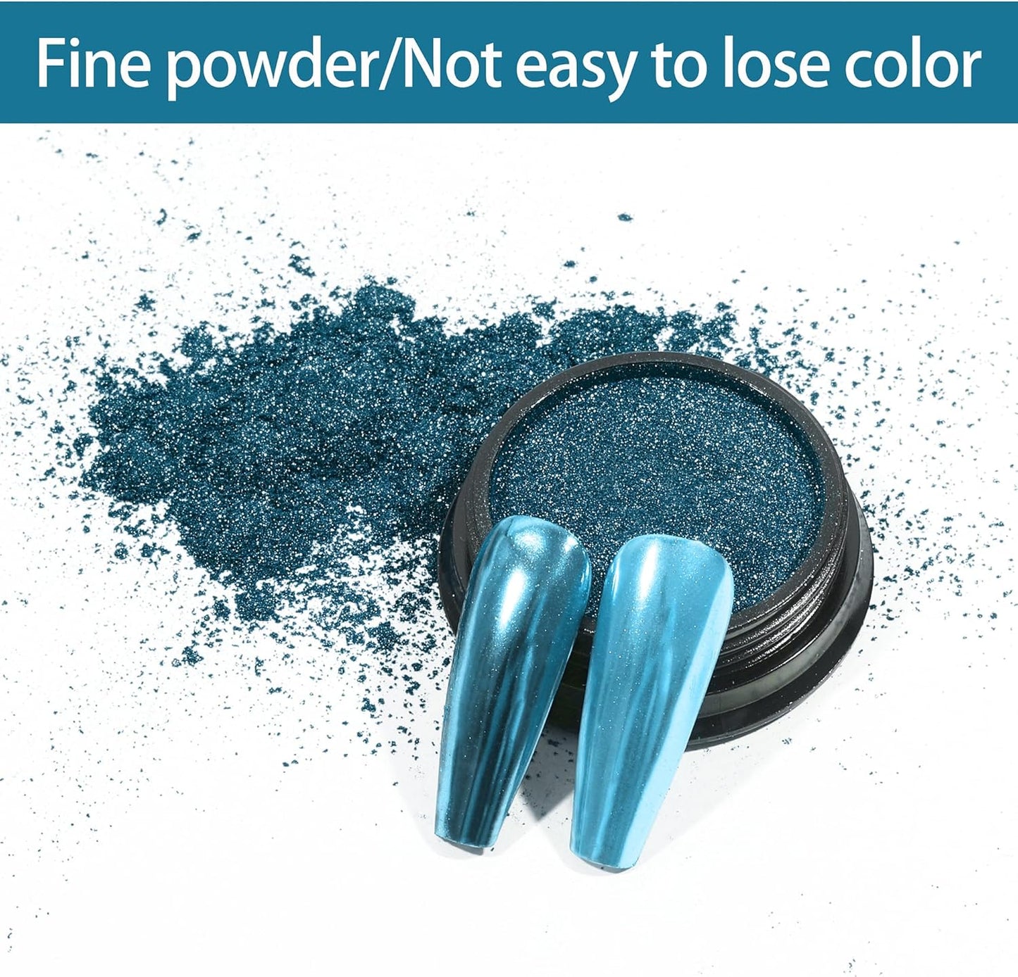 Artdone Chrome Nail Powder, Lake Blue Iridescent Aurora Powder Metallic Mirror Effect Pigment Pearlescent Mermaid Pigment Pearl Glitter Dust Kit, Nail Art Decoration, Resin Craft