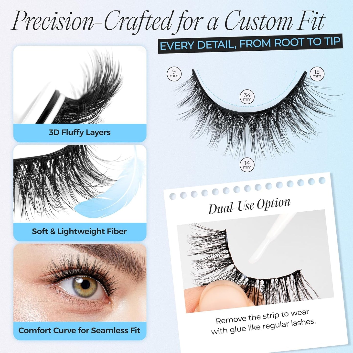 LASHVIEW Self Adhesive Eyelashes 5 Pairs Cat Eye Wispy Self-adhesive False Lashes Reusable Natural Look Press On Lashes No Glue Need Eyelashes with Replacement Adhesive Strips (CV122)