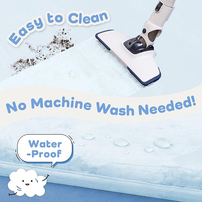 1.5" Thick Baby Play Mat for Floor, 39x59 Playpen Mat, Pro Soft Flannel Foam Mats Toddler Infant Kids Crawling for Nursery Rug Playroom Living Room Waterproof Easy Care Non-Slip (Baby Blue)