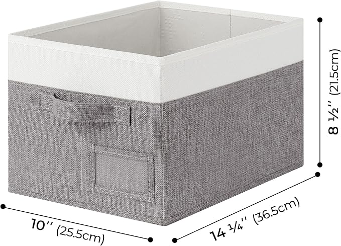 GRANNY SAYS Fabric Storage Bins, Closet Storage Bins for Clothes, Shelf Storage Baskets with Handles, Collapsible Storage Boxes, Decorative Storage Containers, Gray and White, Large, 3-Pack