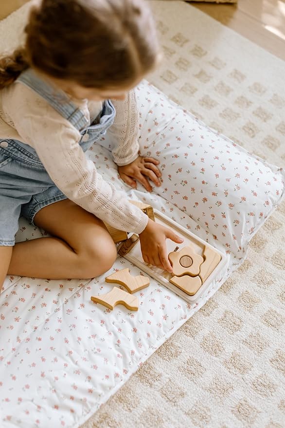 Organic Toddler Nap Mat – 100% Cotton Kids Washable Sleeping Mat & Detachable Pillow – Sleeping Bag with Soft 1.5” Pad – Ideal Nap Mat for Daycare, Preschool, & Sleepovers