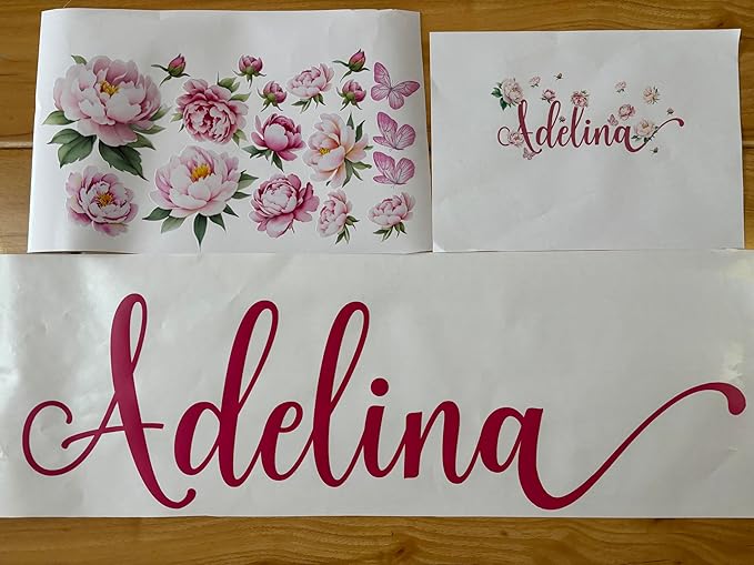 Custom Peony Flower and Butterfly Wall Decal – Personalized Name Sticker for Girl’s Room, Nursery Decor, Floral Bedroom Wall Art