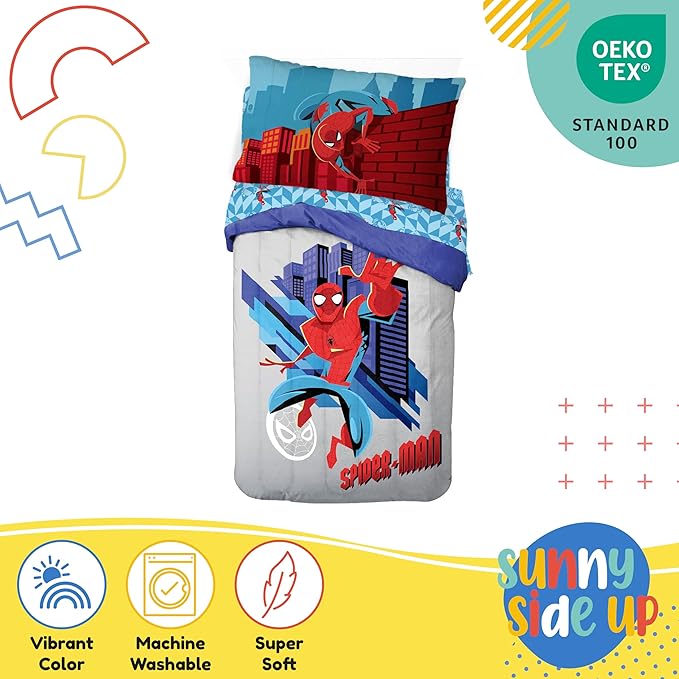 Sunny Side Up Kids Comforter Set Includes Sheets and Pillow Covers - Soft and Cozy Bed Set for Stylish Room Decor, Gray - Spiderman, 4 Piece Toddler Bedding