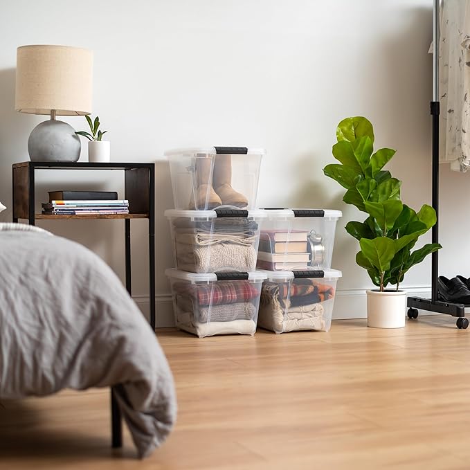 IRIS USA 19 QT Plastic Storage Box with Lid and Latches - 6 Pack - BPA-Free, See-Through Organizing Solution, Durable Nestable Stackable Containers, Secure Pull Handle - Clear