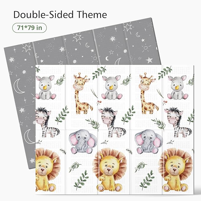 79x71 Extra Large Baby Play Mat for Floor, Foldable Foam Playmat for Babies 0-12 Months & Kids, Non-Toxic Waterproof Baby Mat for Floor, Thick Playpen Mat for Tummy Time Crawling