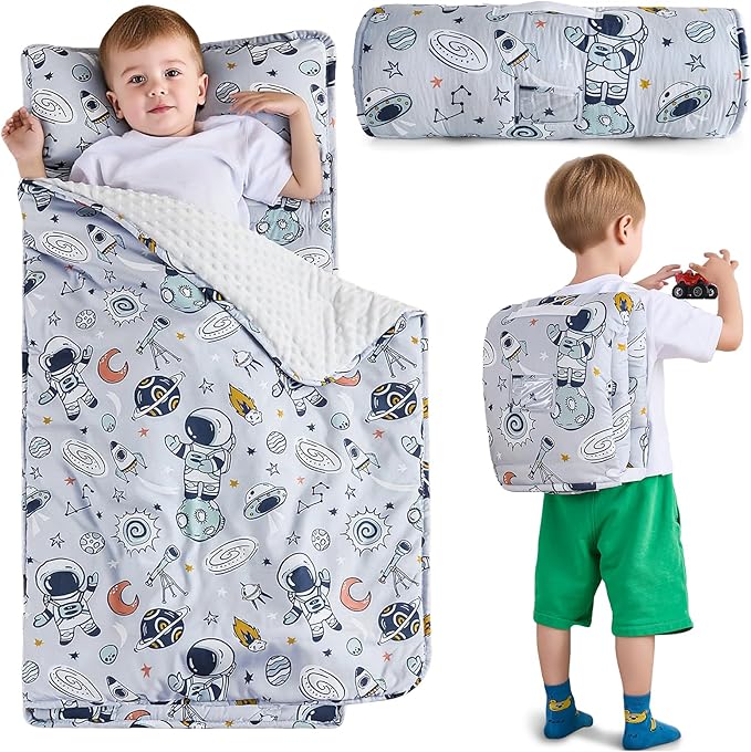 DJY Toddler Nap Mat,Kid Slumber Bag with Removable Pillow & Minky Blanket,Soft Sleeping Mat Perfect for Daycare,Preschool,Kindergarten,Travel