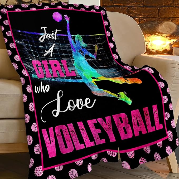 Volleyball Blanket Just A Girl Who Loves Volleyball Throw Blanket Super Soft Flannel Lightweight Fluffy Plush Fuzzy Fleece Sports Decor Blanket Gifts for Girl Woman Kids for Bed Sofa Bedding 40"X50"