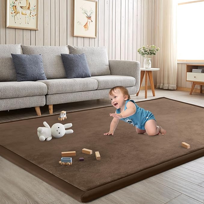 Baby Play Mat for Floor Tummy Time Mat Nursery Rug Muscle Area Rug Playroom Rug Tatami 74 * 50" Memory Foam 1.3" Thick Crawling For Babies,Toddlers, Infants, Kids,Floor,Coffee