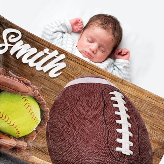 Custom Infant Softball Blanket: Personalized Name and Number Blankets for Baby Kids Boys Girls Teen Mother's Day Father's Day Birthday Easter Gifts(30"x40")