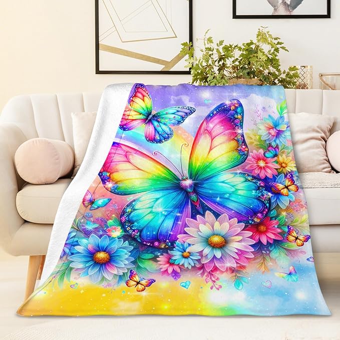 Butterfly Throw Blankets for Girls, Throw Gift for Kids Teens Adults Butterfly Lovers 60x80 Inches Soft Warm Lightweight Blanket for Sofa Couch Living Room Bed