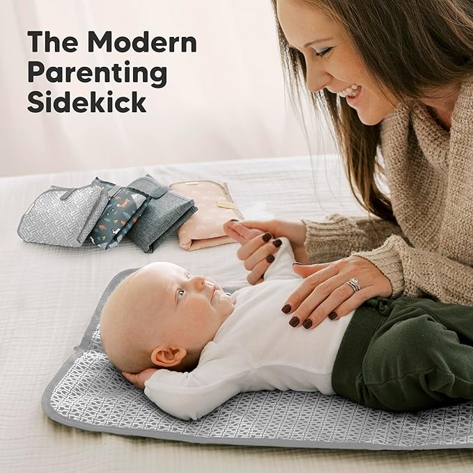 KeaBabies Portable Diaper Changing Pad, Easy Wipe Clean - Foldable Waterproof Baby Changing Mat for Diaper Bag, Compact, Lightweight, 25x13 Newborn, Infant, Baby Changer Travel Essential (Gray Mod)