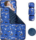 Toddler Nap Mat with Removable Pillow and Soft Dot Minky Blanket, Pea Pod Kids Shark Napping Mats Extra Large Rolled Slumber Bags for Boys Preschool, Daycare, Camping, 22.9 x 51.2inches Ages 3-7 Years