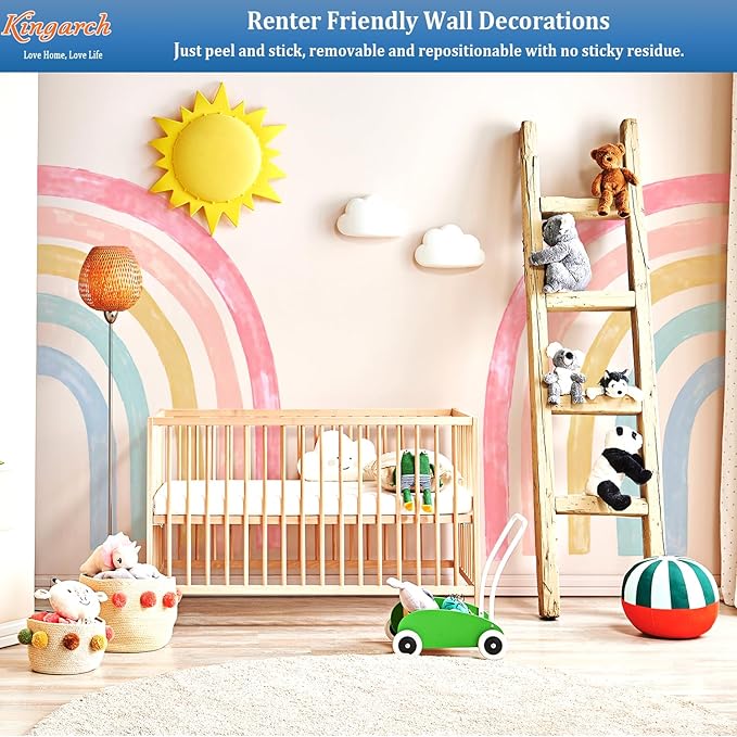 Large Watercolor Rainbow Wall Decals, Colorful Peel and Stick Fabric Nursery Wall Decor, Removable Home Room Wall Decor Murals Stickers for Kids Girls Toddler Bedroom Living Room Playroom