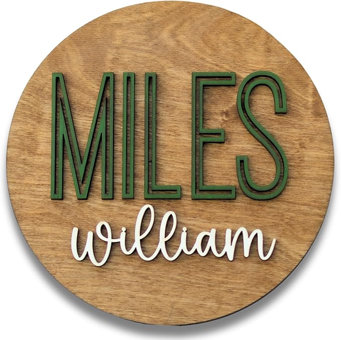 Custom Round Nusery Name Sign, Personalized 3D Baby Name Announcement Sign, Personalized Wooden Wall Plaque, 3D Wall Art for Children & Kids Rooms, Family Name Signs, 30 Colors (Design 11)